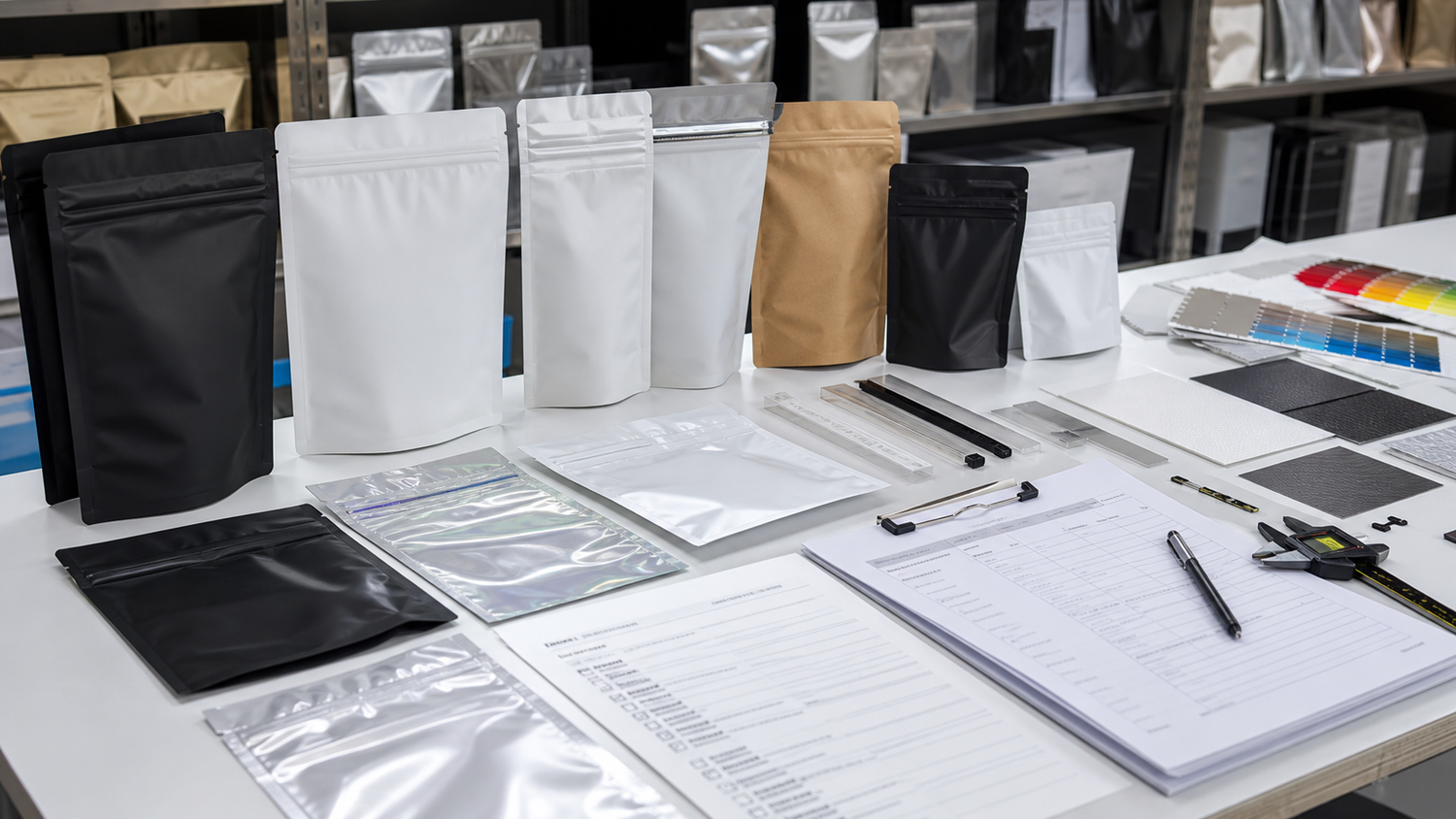 Custom weed bag samples prepared for low-MOQ supplier review