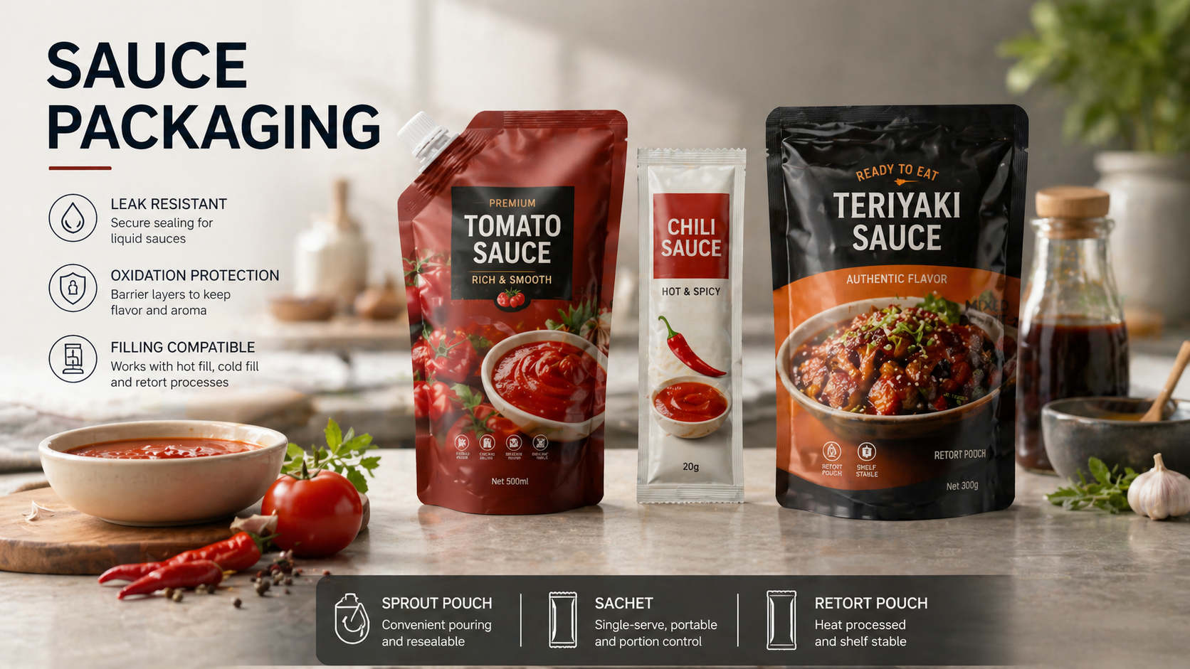 Sauce Packaging | Spout, Sachet & Retort | Anacotte