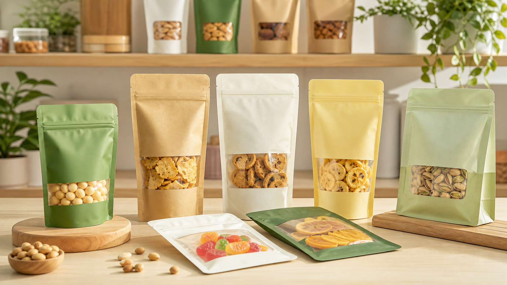 スナック、クッキー、ナッツ、ドライフルーツ、キャンディのためのカスタム柔軟なスナック包装ポーチ