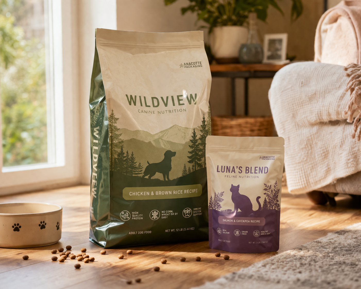 Custom pet food packaging pouches for dog and cat food brands