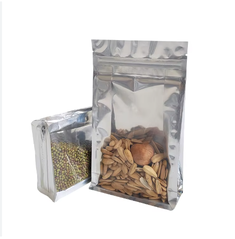 100 pcs Clear Front & Foil Back Quad Seal Bags | Durable Food Packaging
