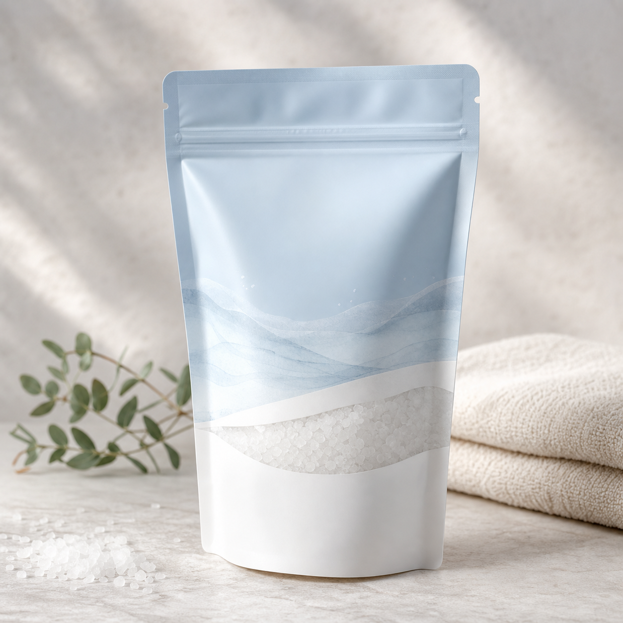Magnesium bath salt refill stand-up pouch for DTC wellness brands