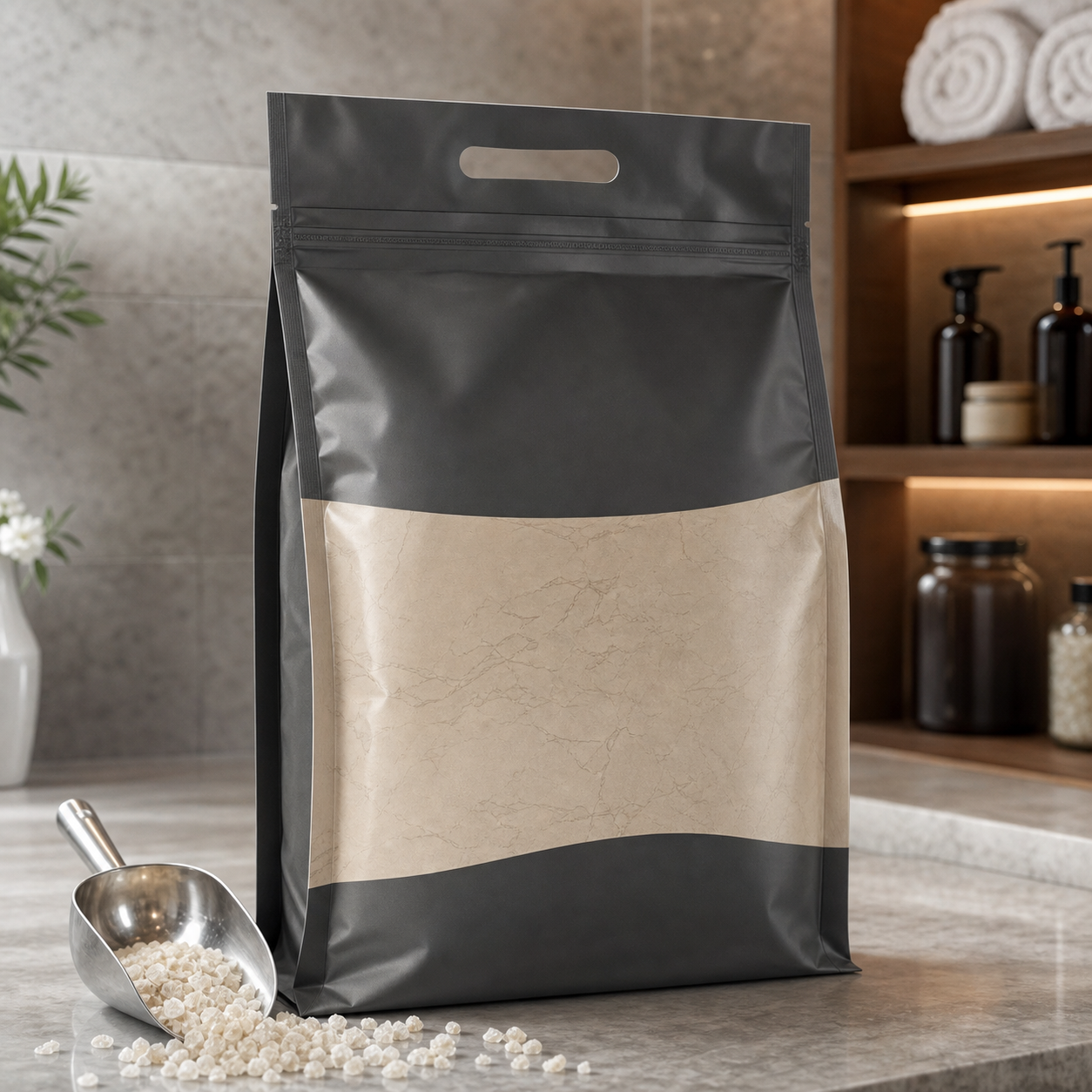 Salon and spa backbar bath salt bulk refill pouch