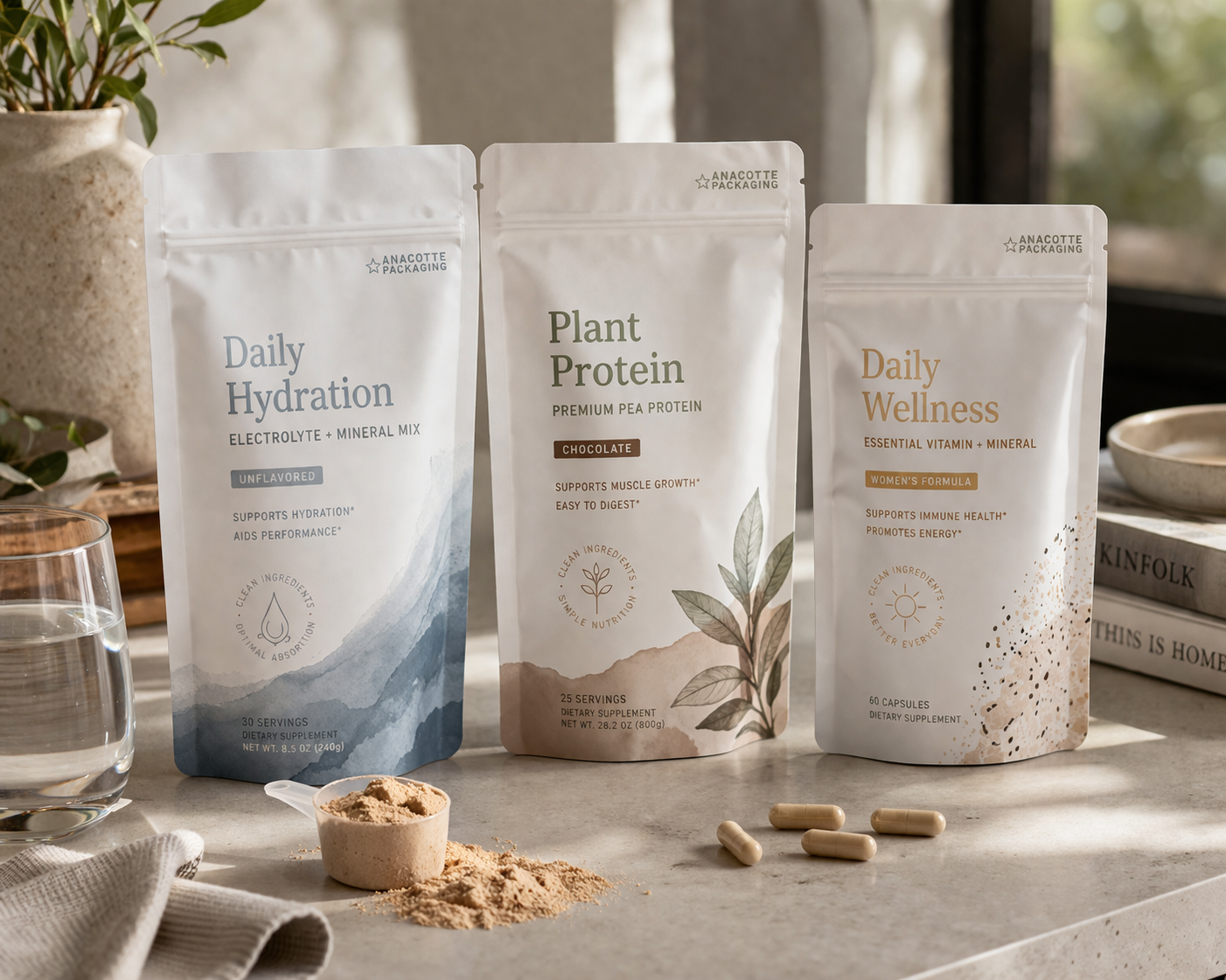 Sample-ready functional gummies sachet and flat pouch packaging