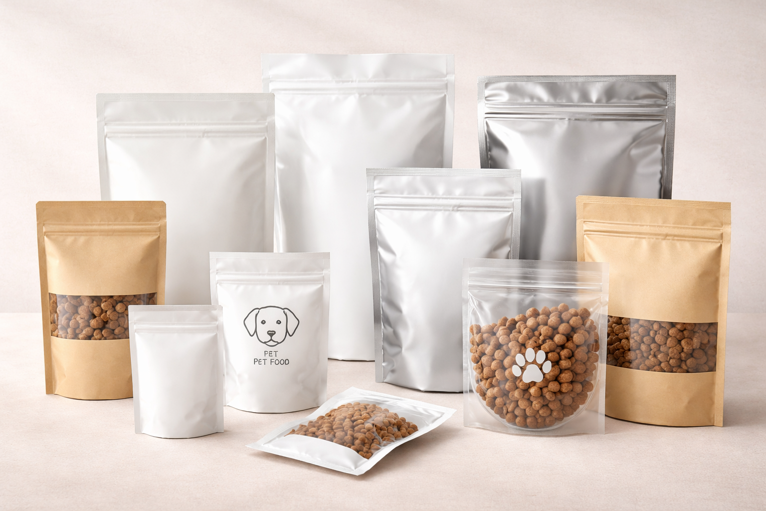 Custom Pet Food Packaging Bags | Flexible Stand Up & Flat Pouches for Pet Brands