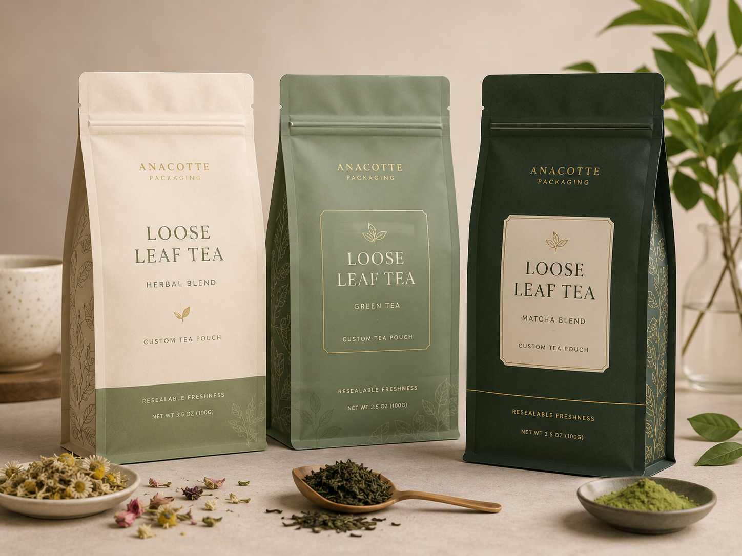 Custom Tea Packaging Pouches | Flat Bottom Tea Bags