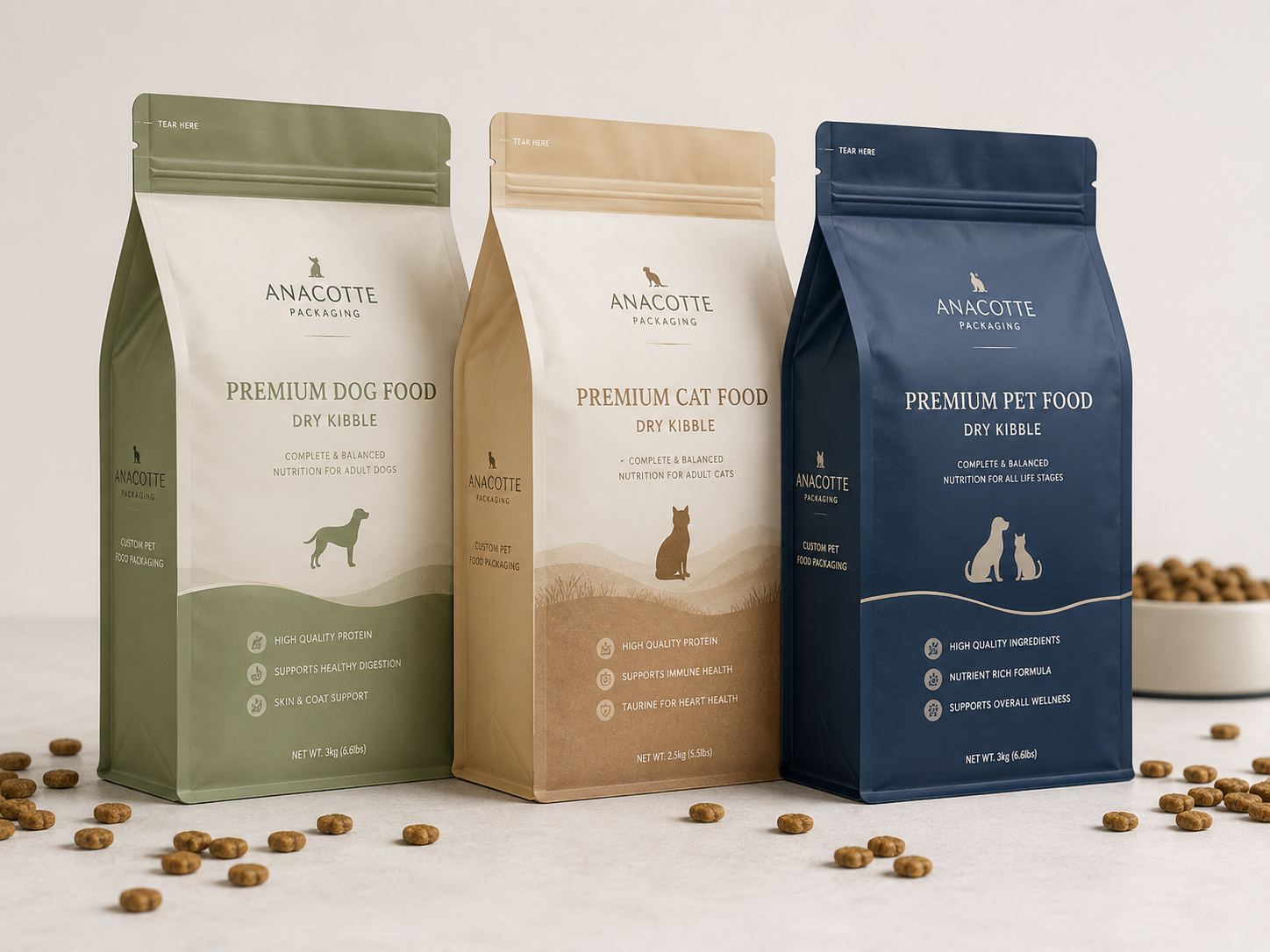 Custom Pet Food Flat Bottom Bags | Premium Pet Food Packaging