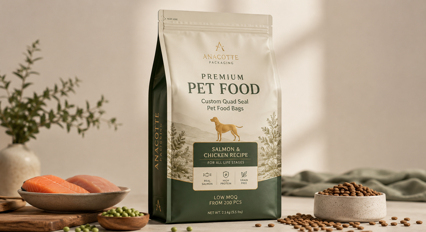 Custom Quad Seal Pet Food Packaging Bags