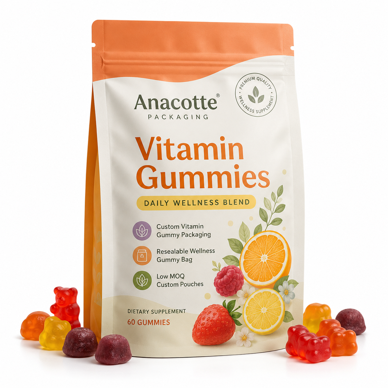 Custom functional gummies packaging pouch for vitamin and wellness gummies