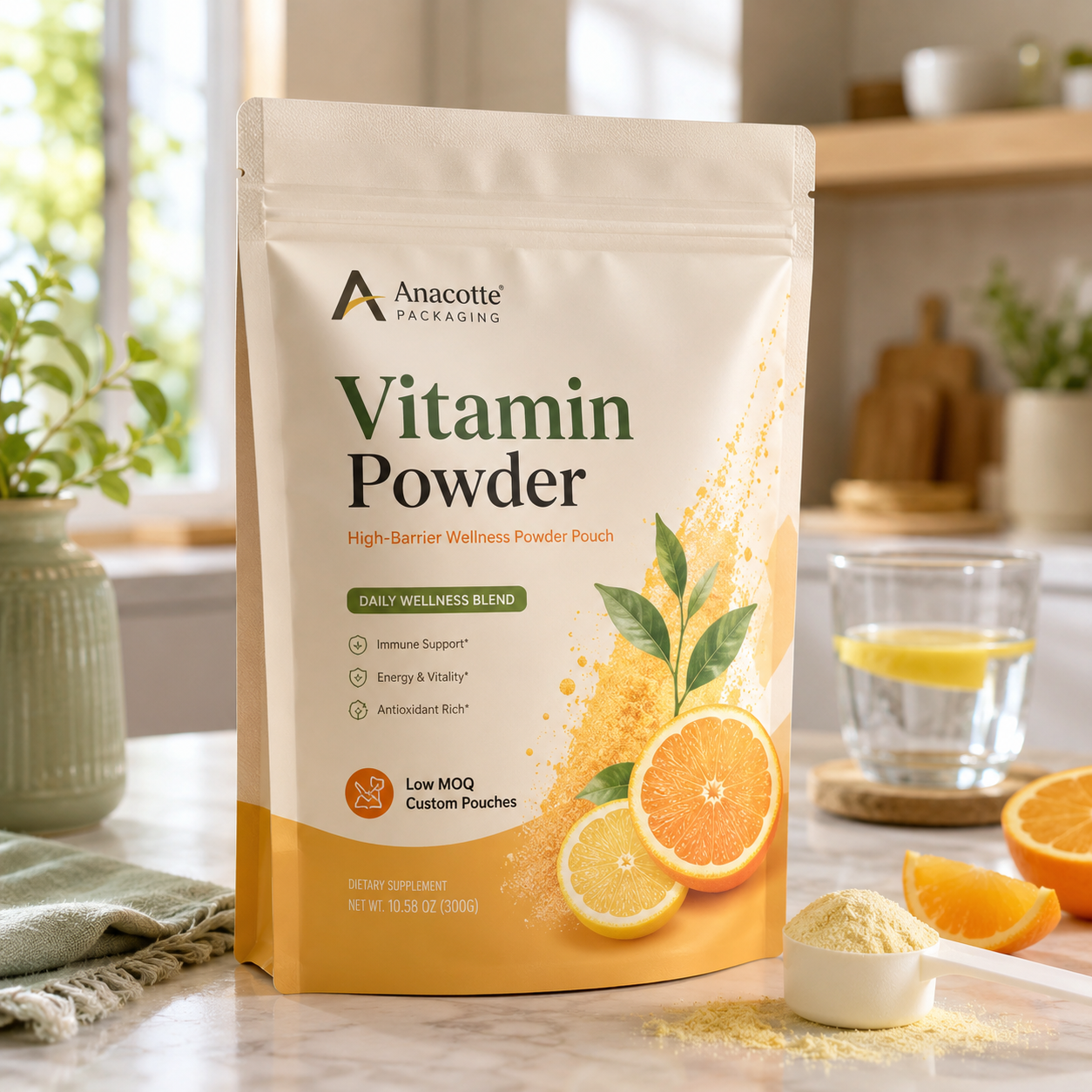 Custom Vitamin Powder Verpackung | High-Barrier Wellness Pulverbeutel