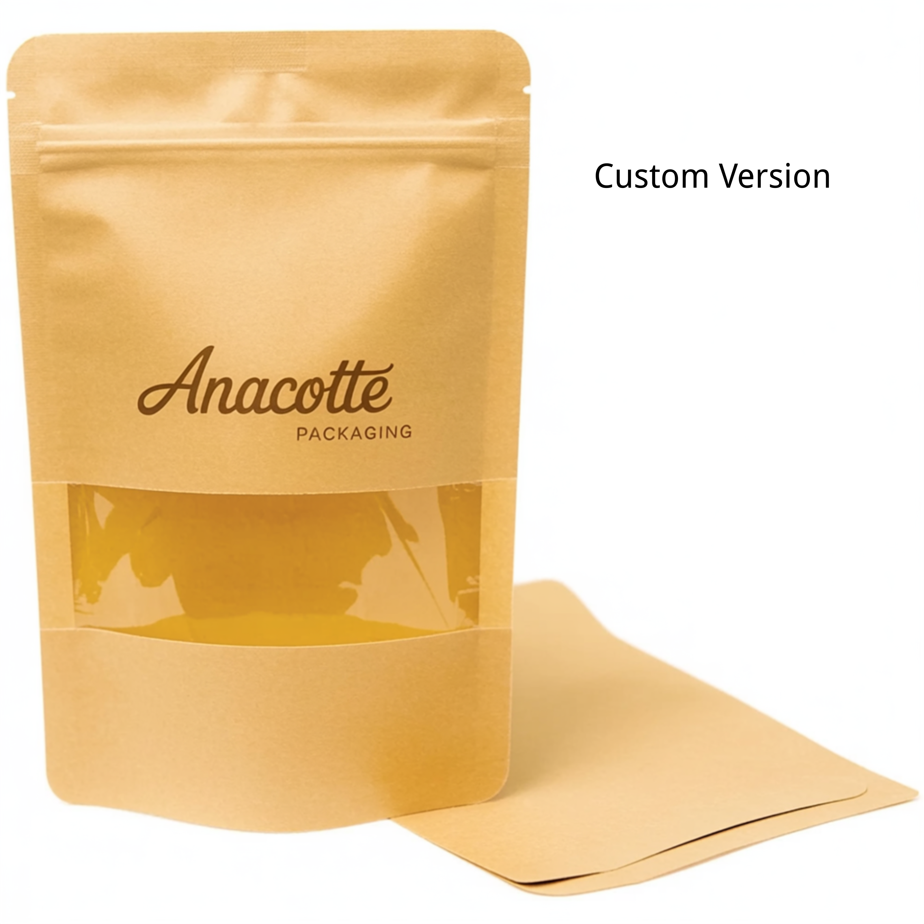 100 pcs Food & Snack Packaging, Kraft Paper, Clear Window Stand Up Pouches