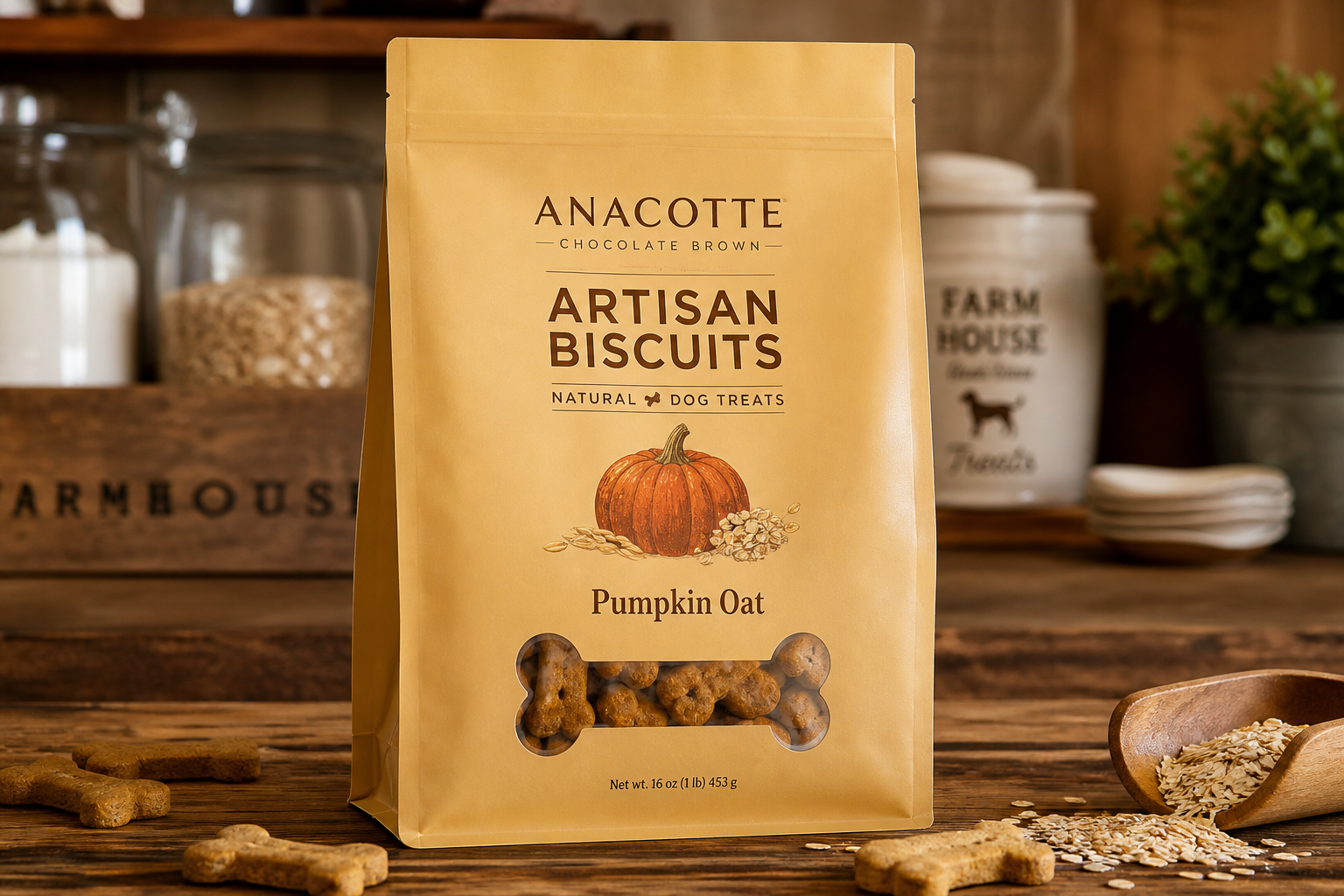 Custom Artisan Biscuit Dog Treat Flat Bottom Pouch Packaging
