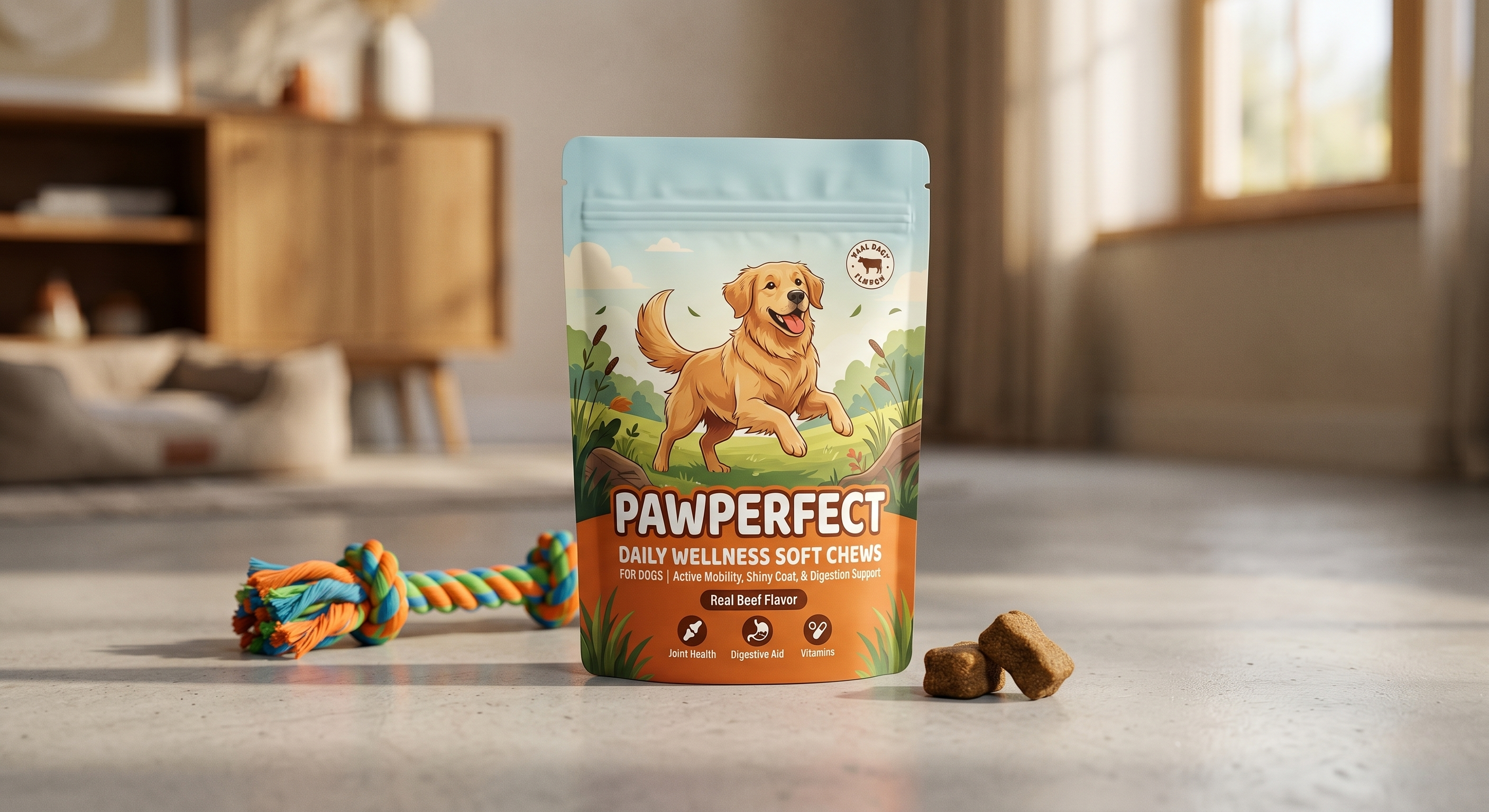 Stand Up Pouch for Dog Wellness Chews | Odor-Lock Resealable Bag