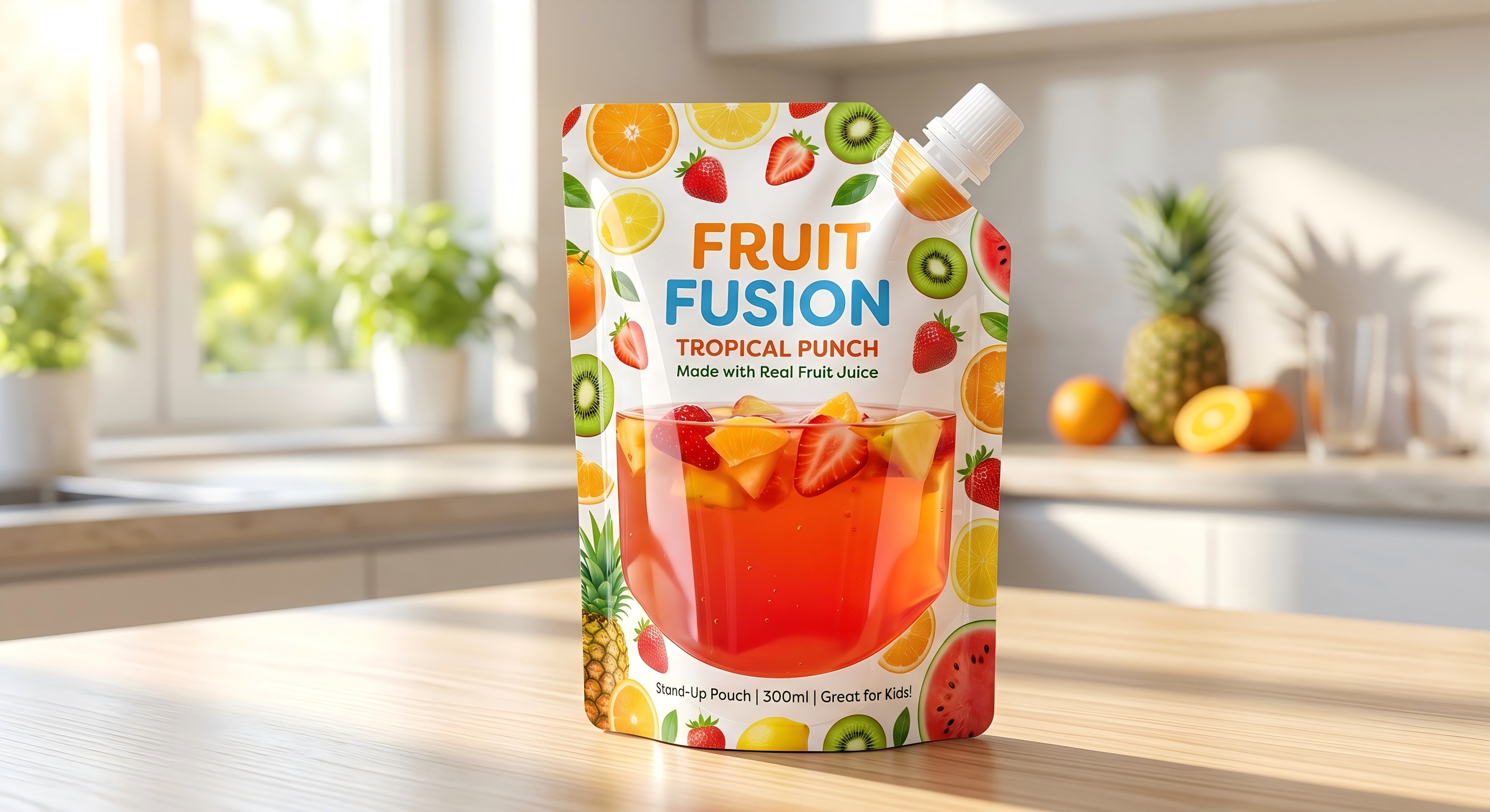 300ml clear-window spout pouch for beverage packaging and liquid display
