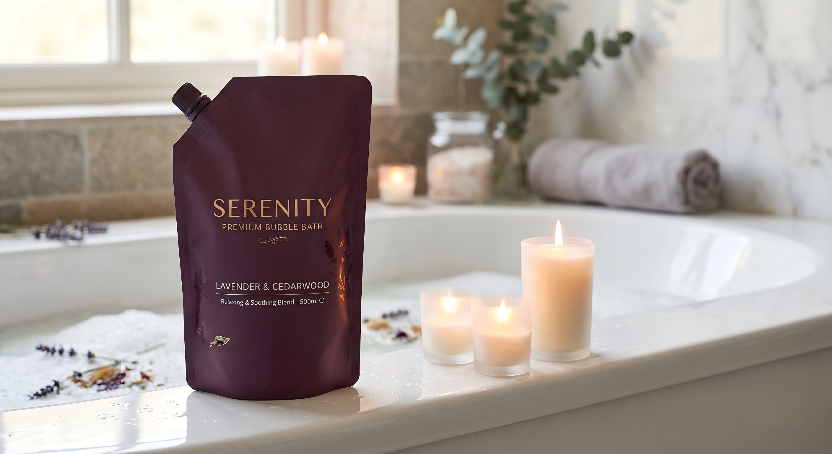 200ml / 250ml / 500ml Bubble Bath & Spa Liquid Spout Pouch | Luxury Body Care Packaging