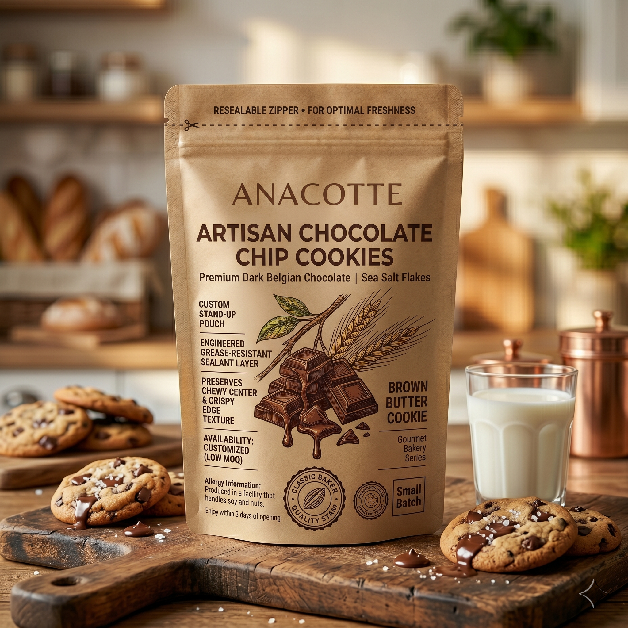 Custom Stand-Up Pouches for Artisan Chocolate Chip Cookies