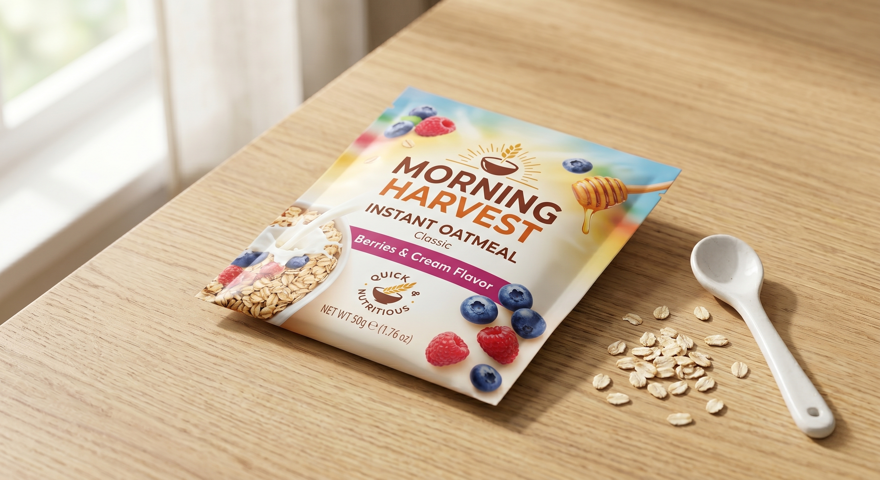 Custom Printed Flat Pouch for Instant Oatmeal | Single-Serve Porridge Sachet