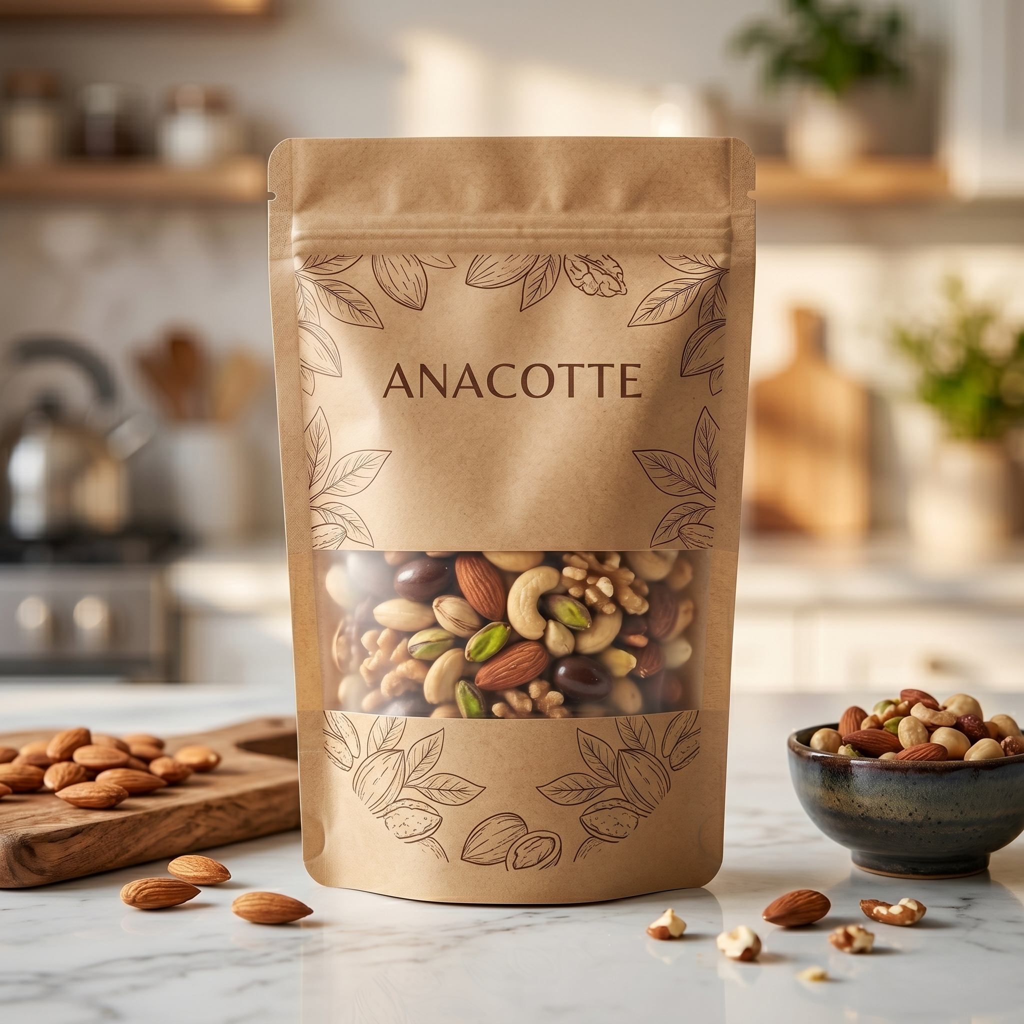 Kraft Paper Stand-Up Pouchs mit Frosted Window und Zipper