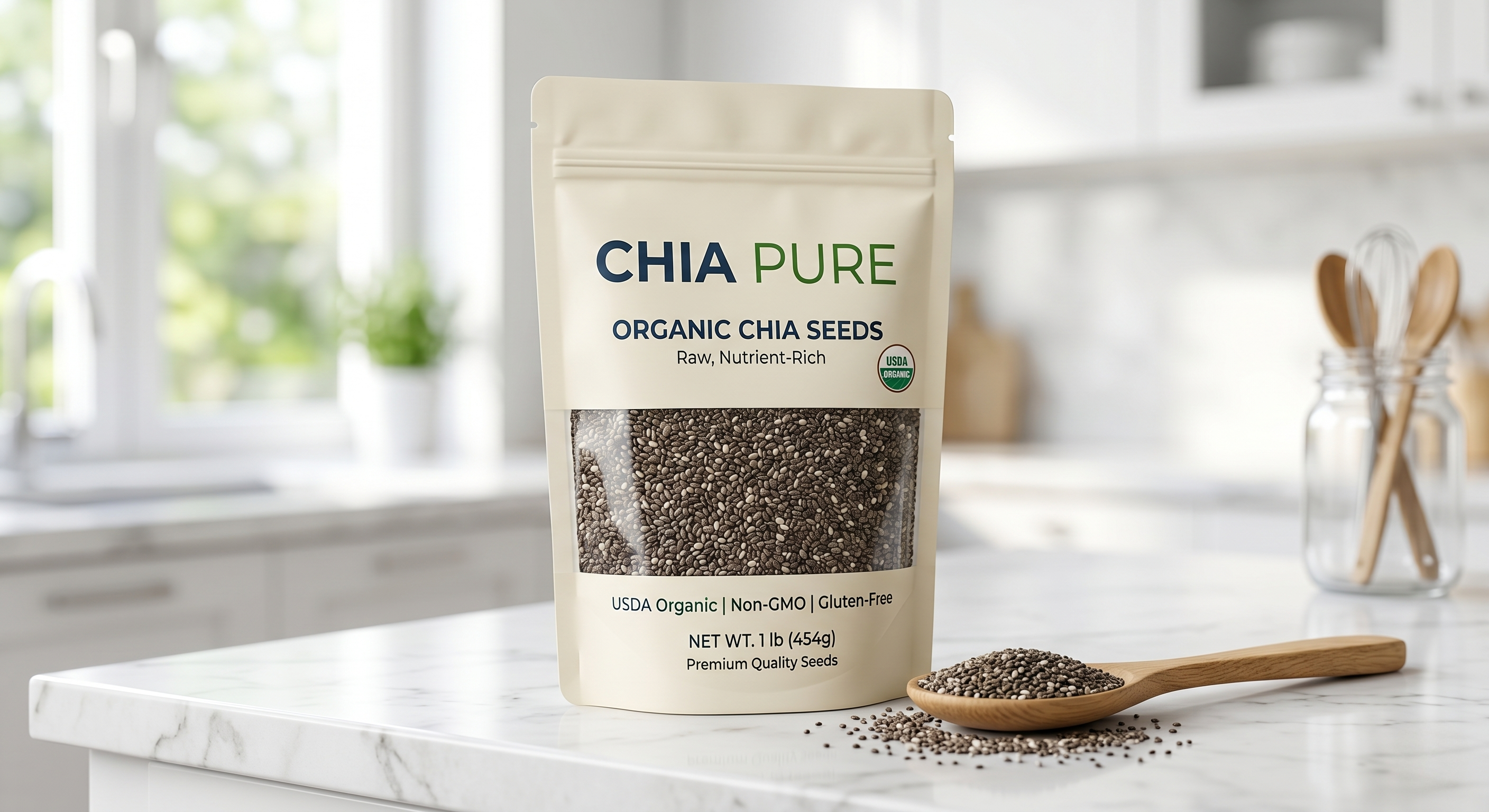 Custom Stand Up Pouch for Chia Seeds & Superfoods | High-Barrier Window Bag