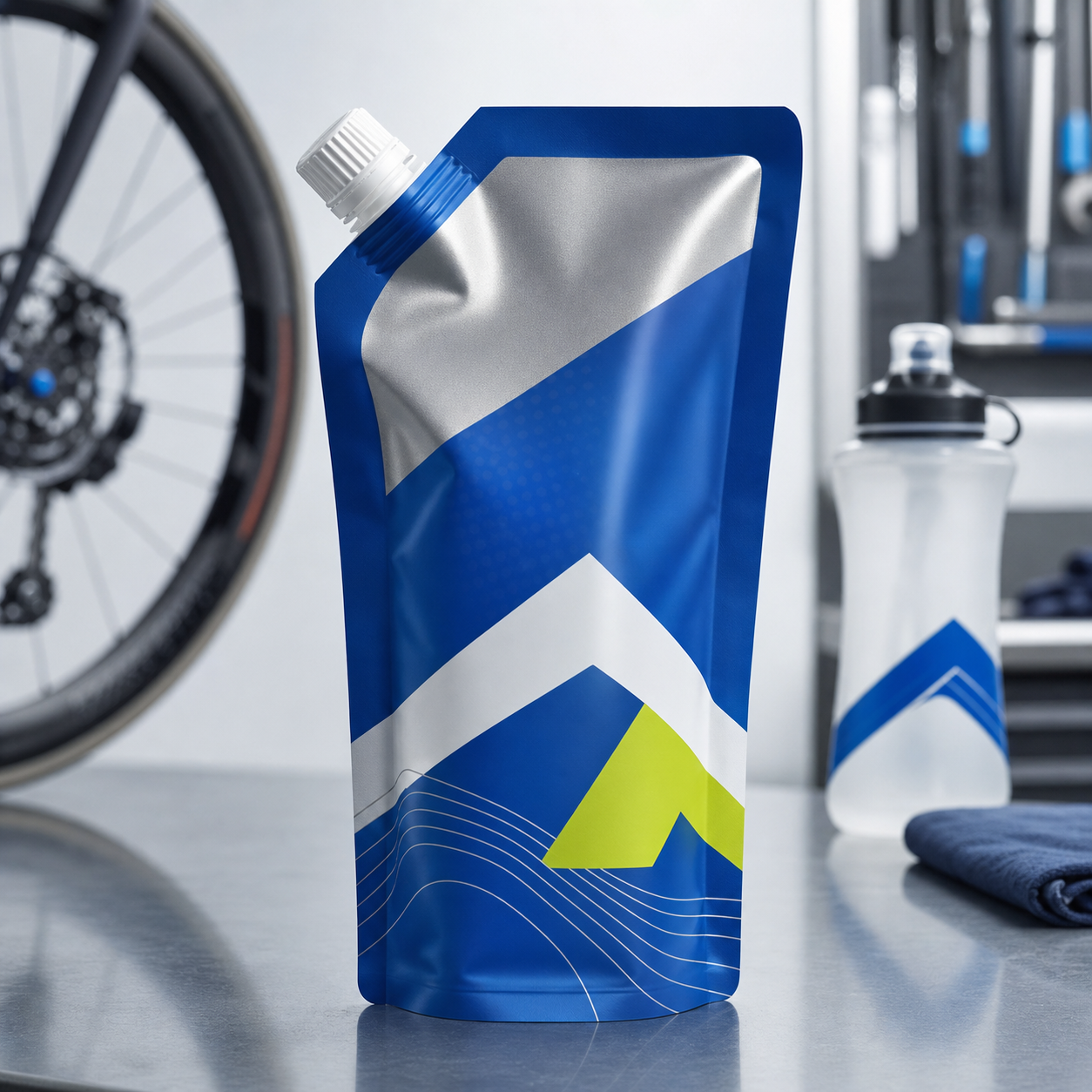 Bulk energy gel refill corner-spout pouch packaging
