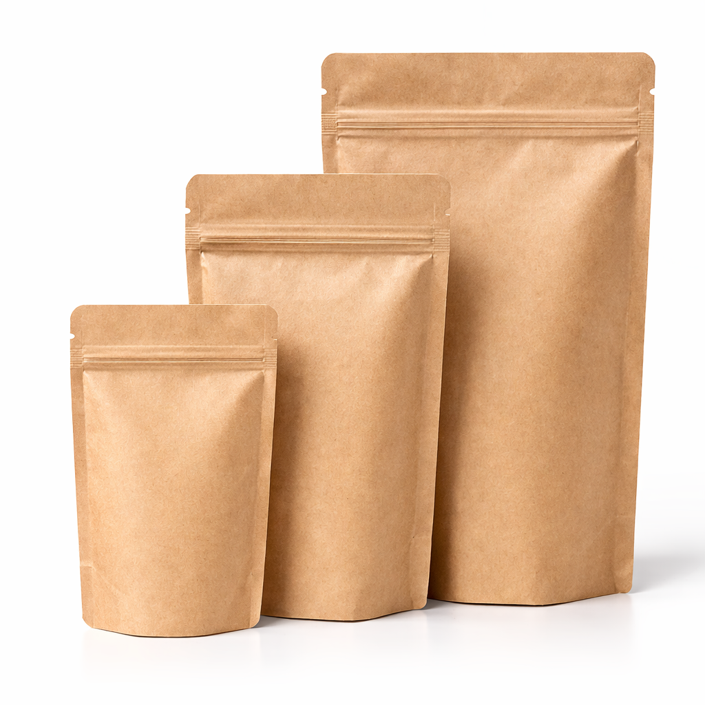 Custom Kraft Stand Up Pouches with Zipper | Food & Coffee Packaging Bags