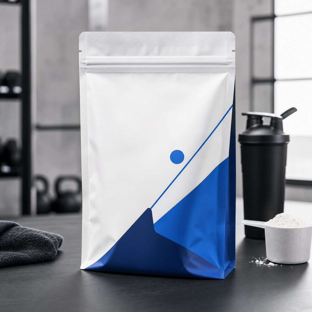 Custom creatine monohydrate resealable stand-up pouch for low-MOQ sports nutrition brands