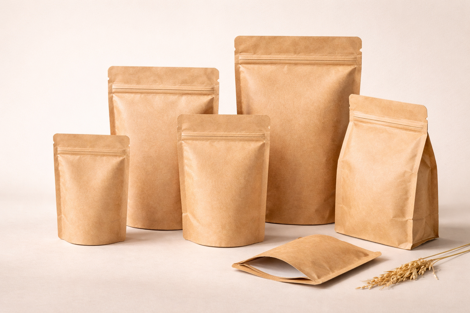 Custom Kraft Stand Up Pouches with Zipper | Food & Coffee Packaging Bags
