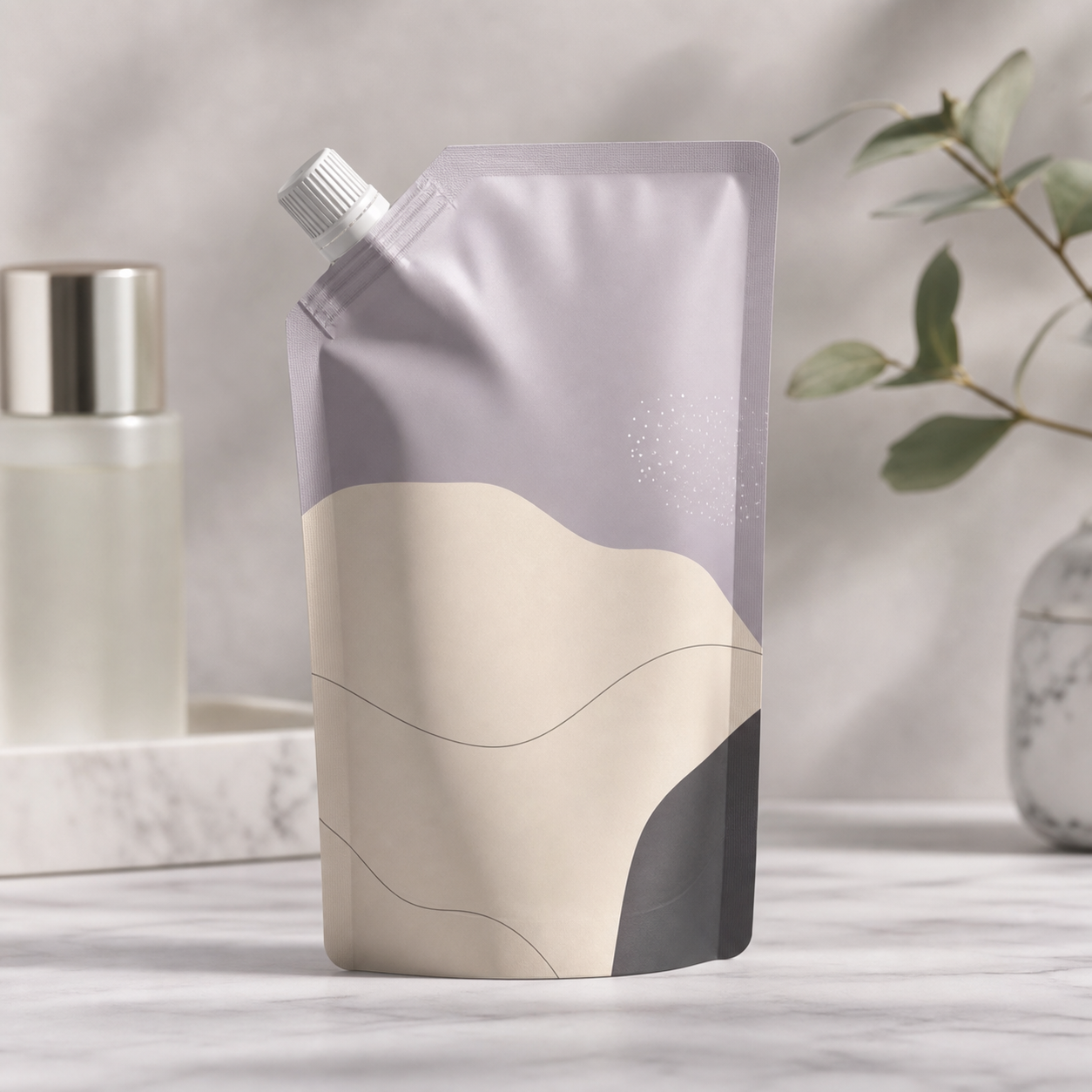 Facial toner skincare refill pouch with controlled-pour corner spout