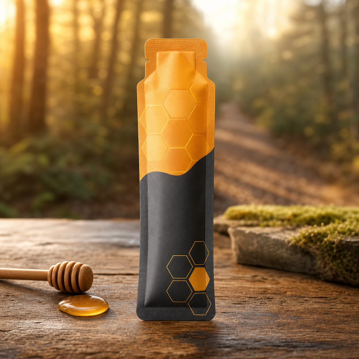 Honey energy gel single-serve sachet packaging