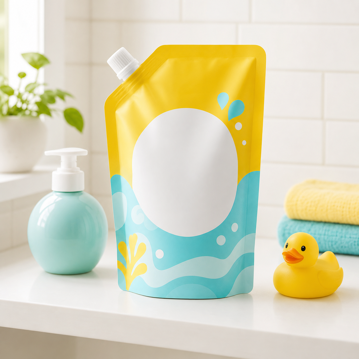 Kids shampoo refill spout pouch for family bathroom packaging