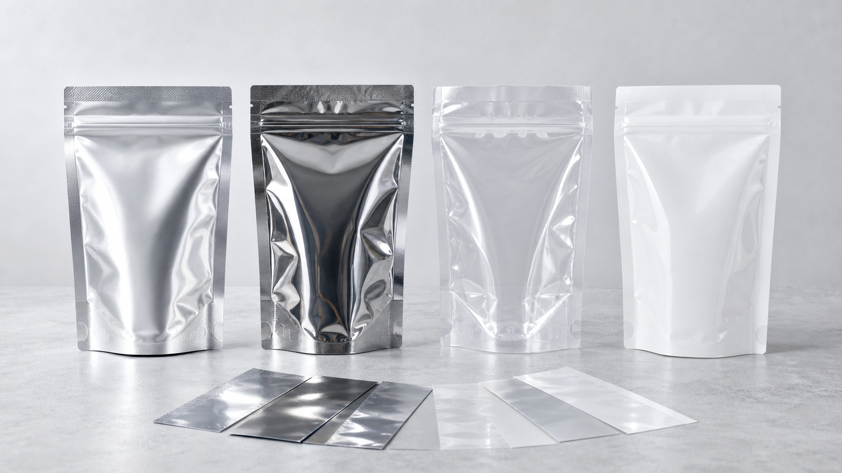 High barrier pouch materials including foil metallized clear and mono-material options
