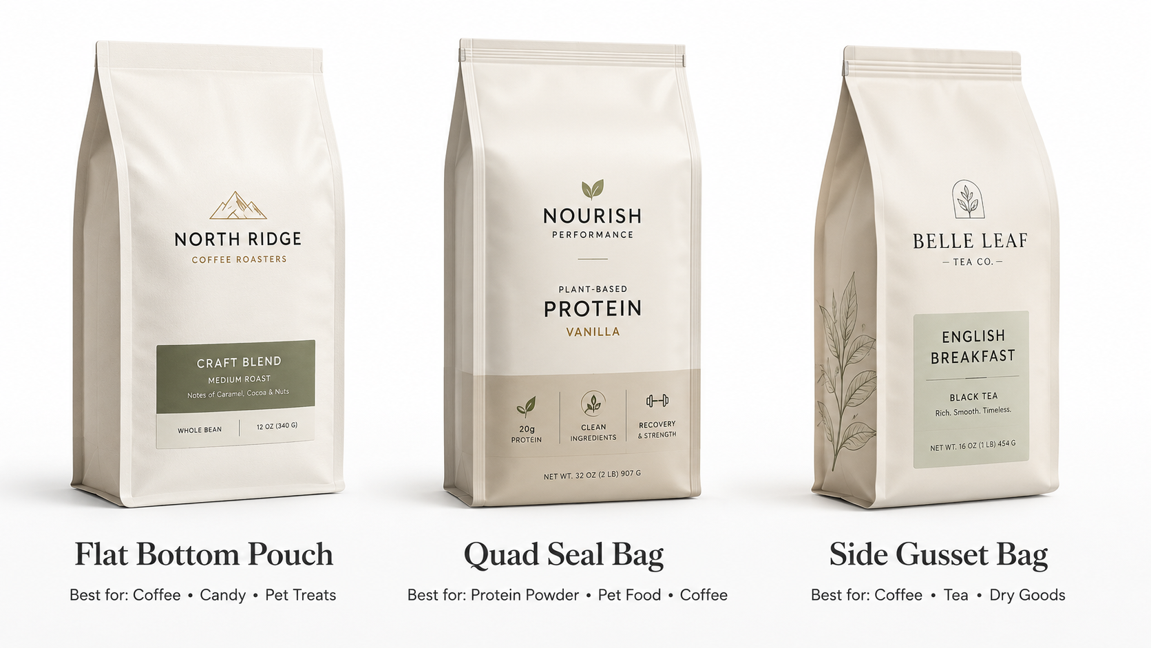 Flat Bottom vs Quad Seal vs Side Gusset Bags: What’s the Difference?