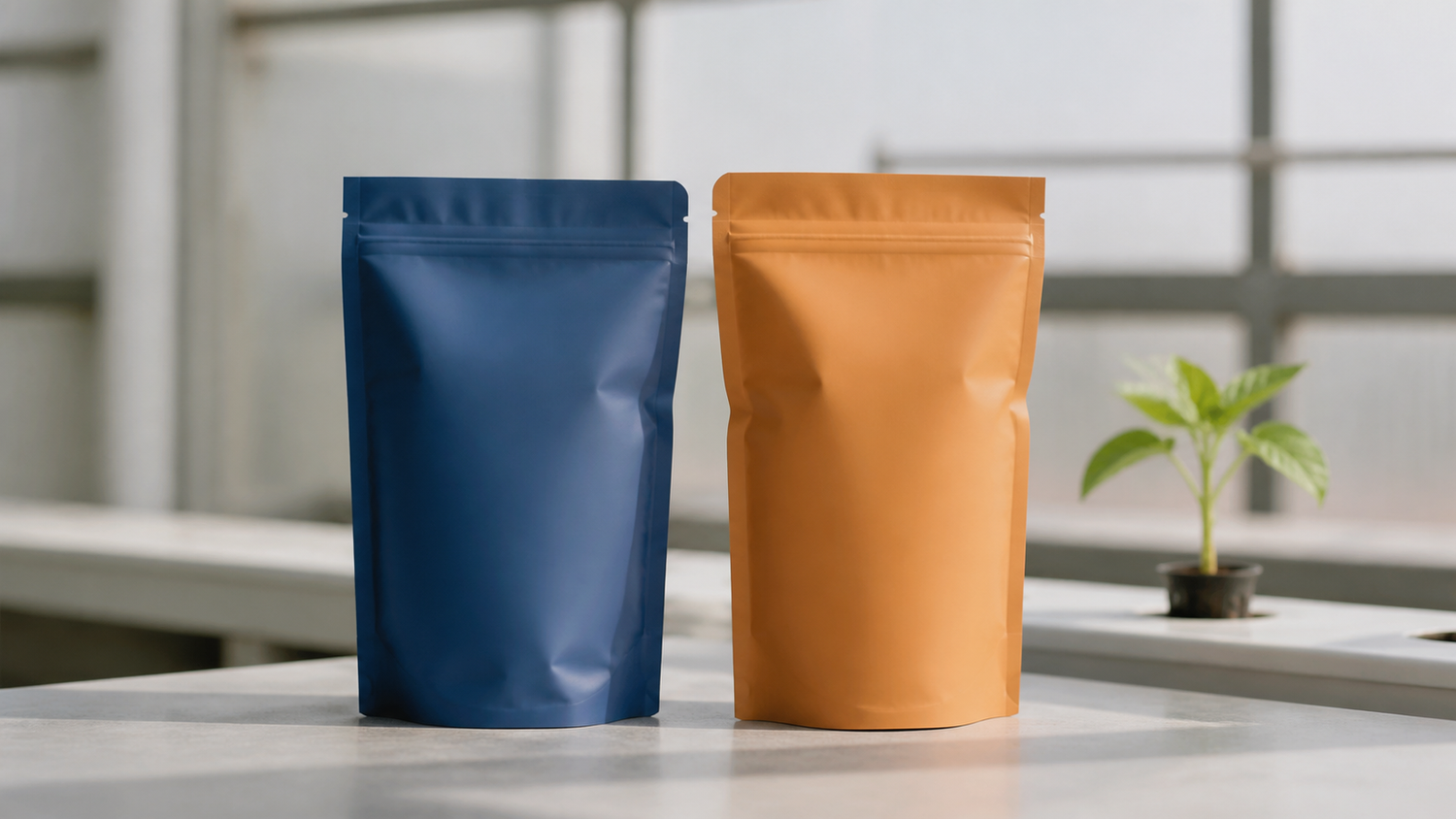 Two unbranded flexible pouches for a paired hydroponic nutrient powder kit