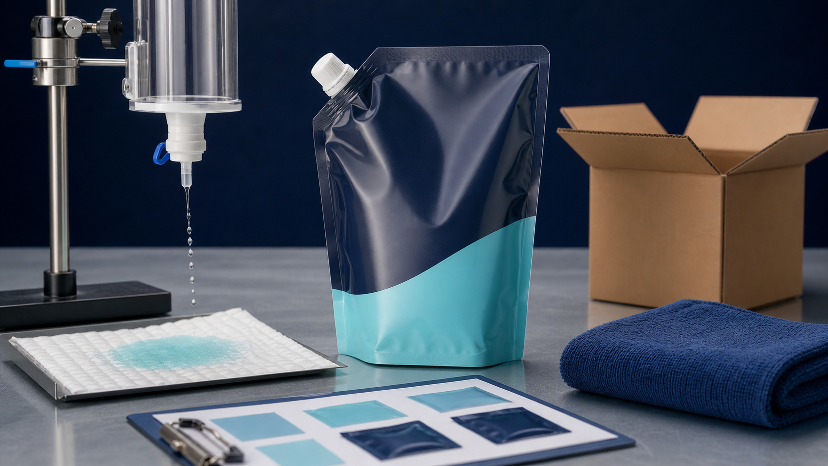 Laundry detergent refill pouch leak and ecommerce pack-out test