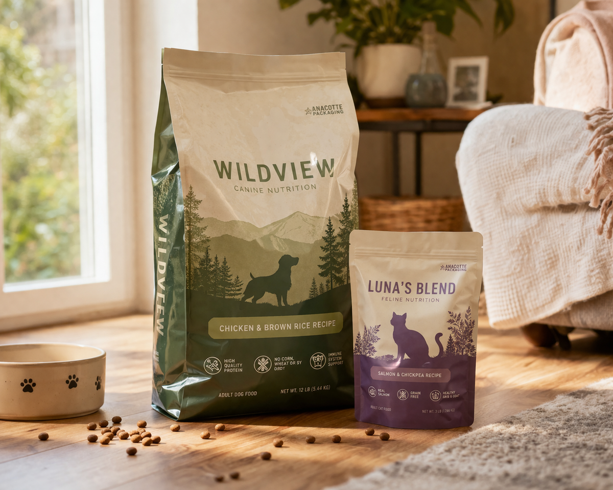 Custom pet food packaging pouches for dog and cat food brands