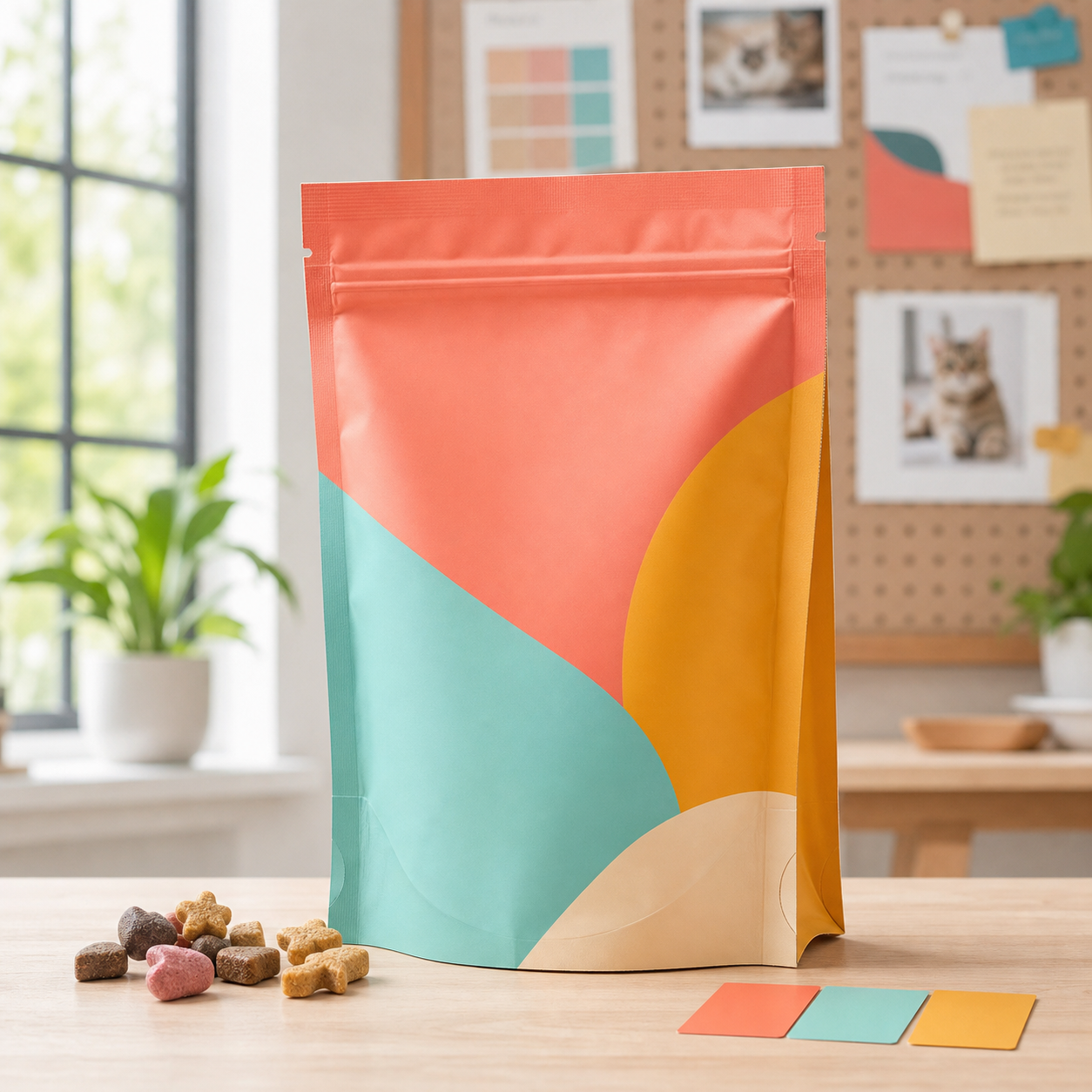 Multi-flavor cat treat trial stand-up pouch