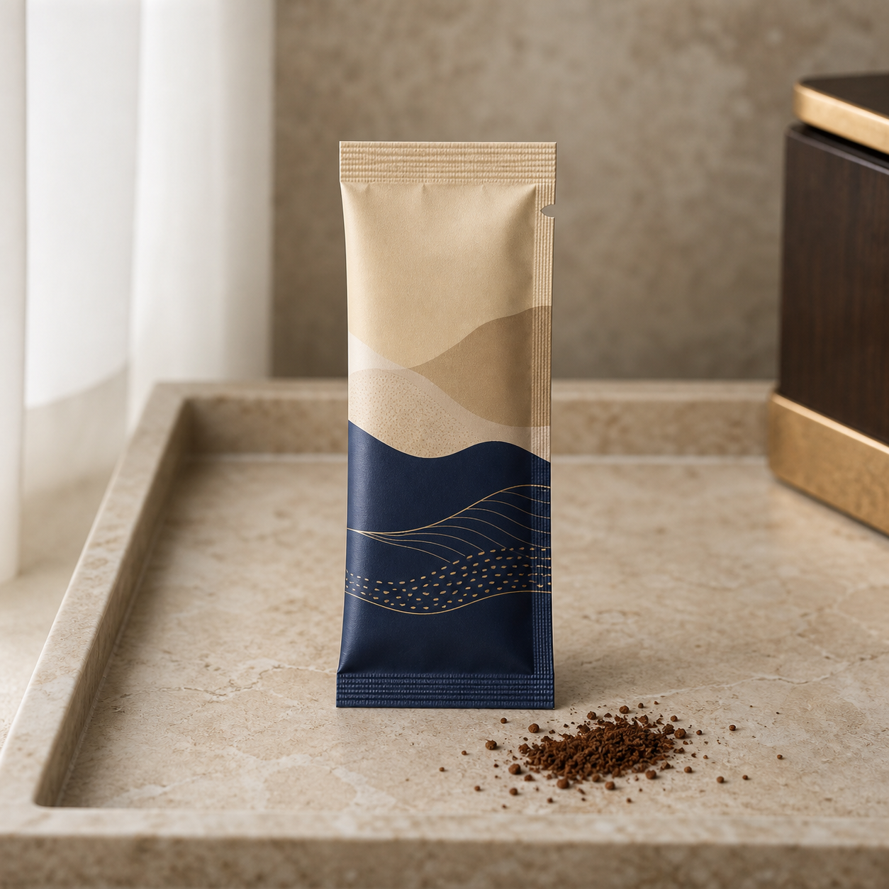 Hotel coffee single-serve sachet for guest room amenity packaging
