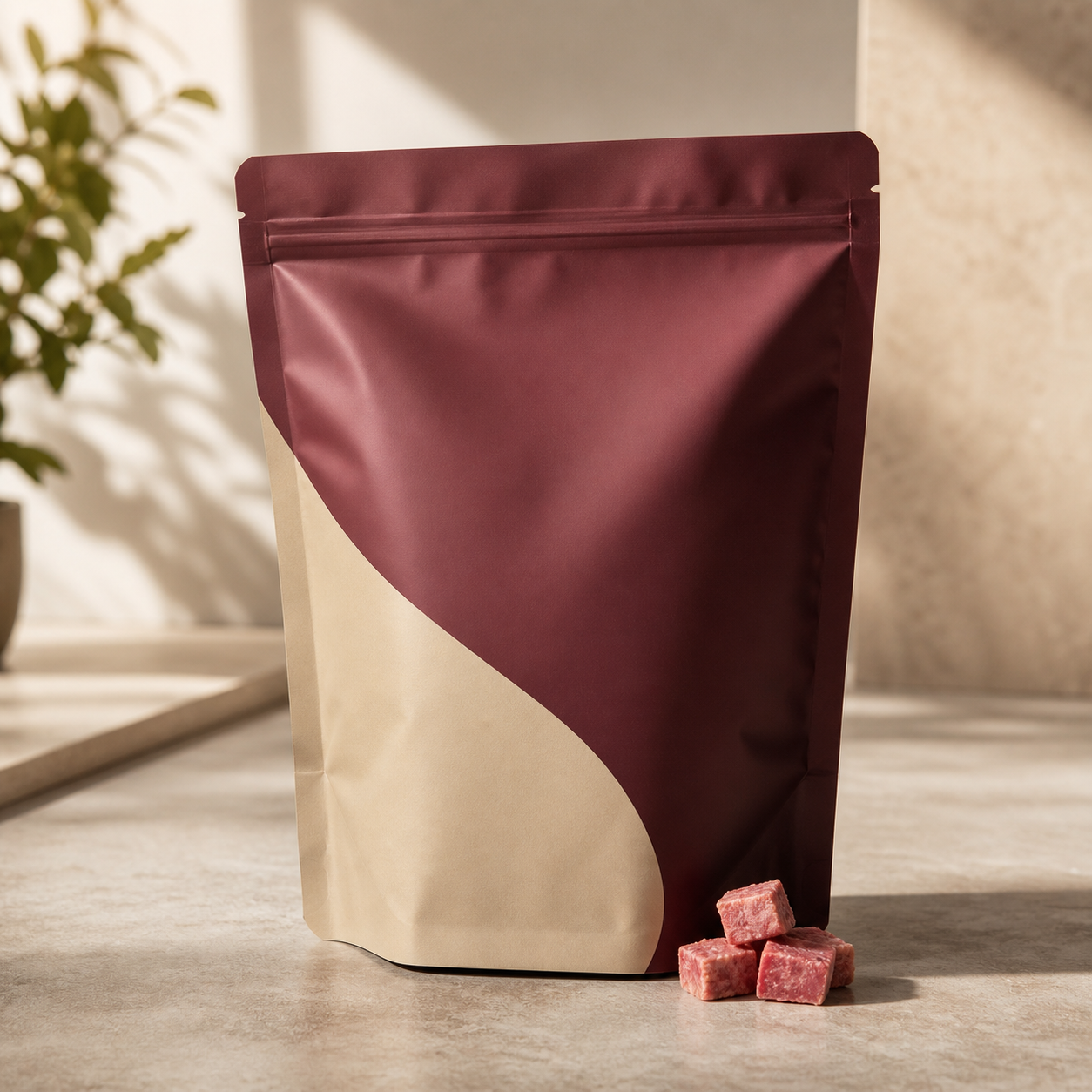 Freeze-dried raw cat food pouch for multi-recipe rotation packaging