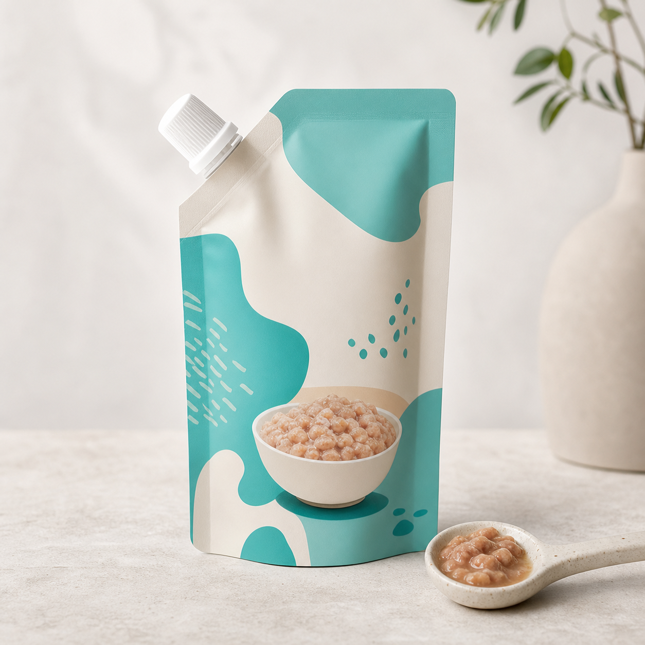 Wet cat food topper spout pouch for single-serve sample packaging