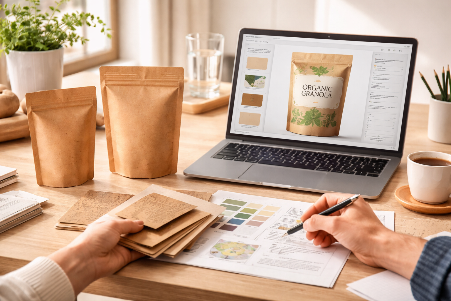 Custom Kraft Stand Up Pouches with Zipper | Food & Coffee Packaging Bags