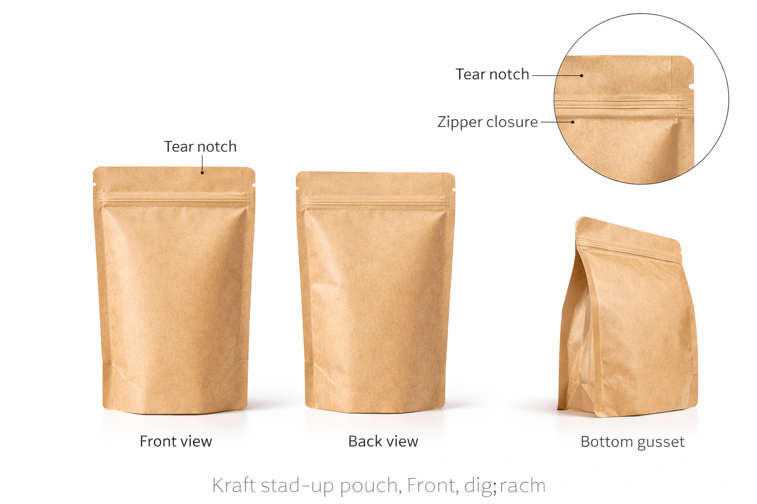 Custom Kraft Stand Up Pouches with Zipper | Food & Coffee Packaging Bags