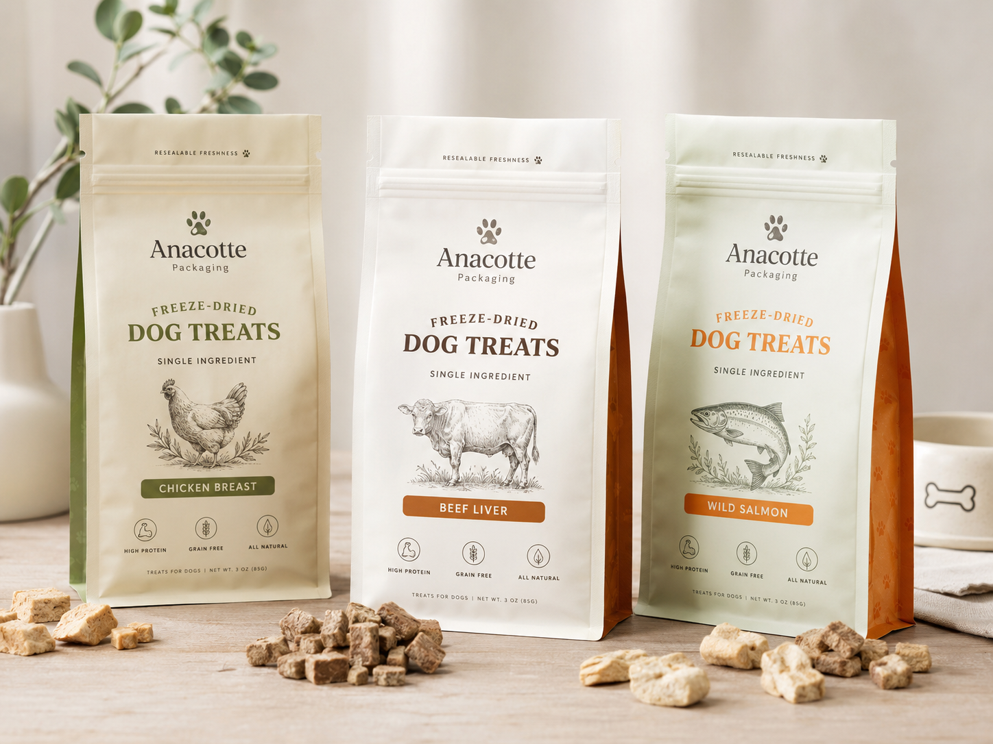 Custom Freeze-Dried Dog Treat Packaging Pouches