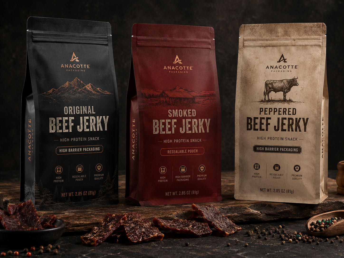 Custom Beef Jerky Packaging Pouches | Flat Bottom Jerky Bags