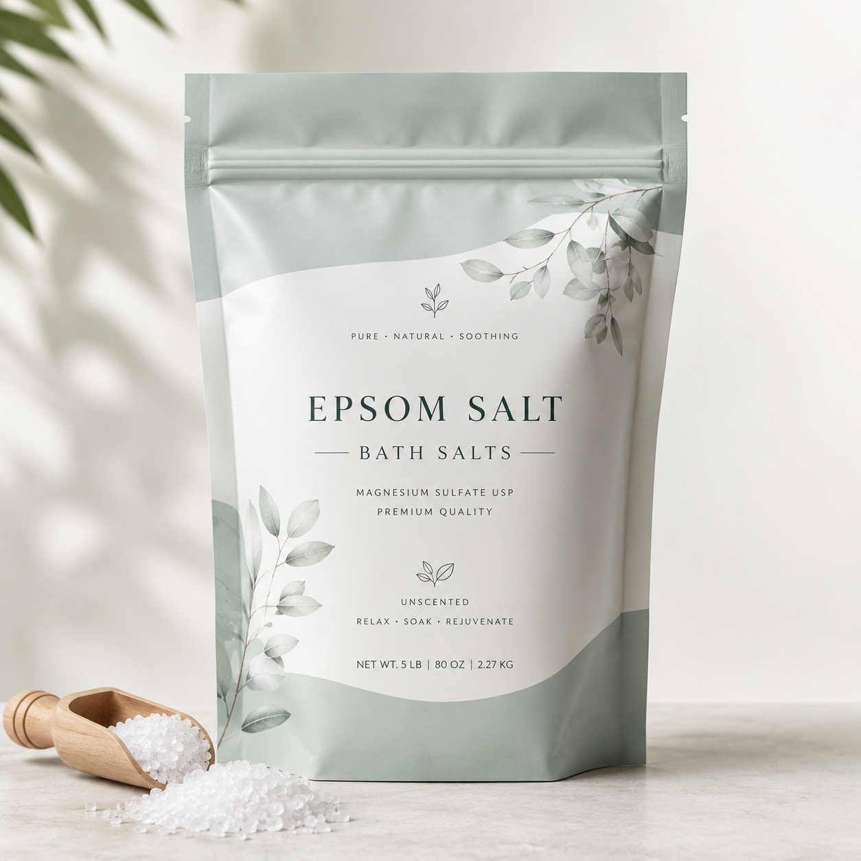 Custom Bath Salt Stand Up Pouch | Large-Size Epsom Salt Packaging Bag
