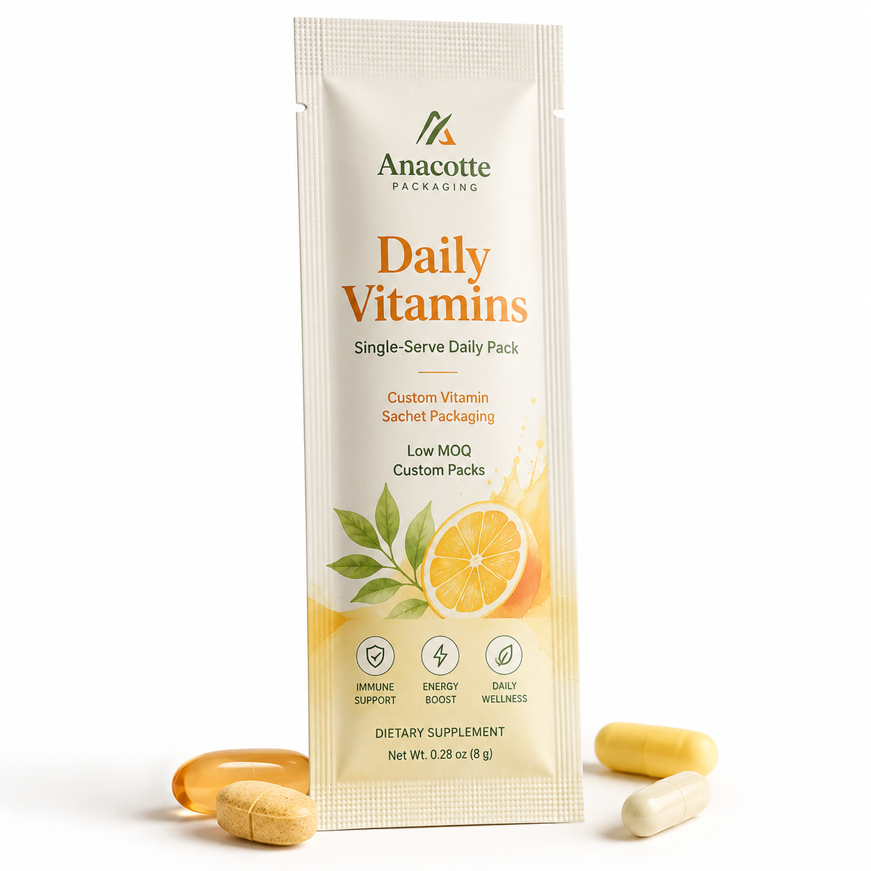 Custom Vitamin Sachet Packaging | Single-Serve Daily Vitamin Packs