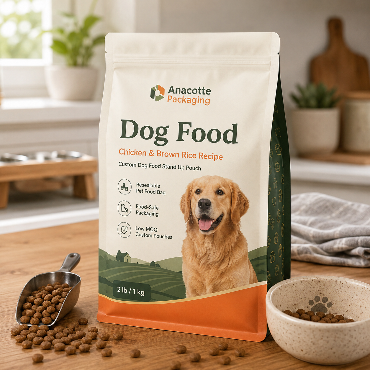 Custom Dog Food Stand Up Pouch | Resealable Pet Food Bag