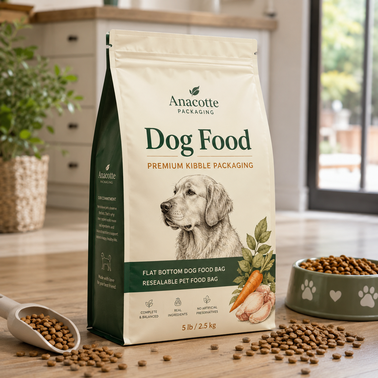 5 lb / 2.5 kg Flat Bottom Dog Food Bag | Premium Kibble Packaging