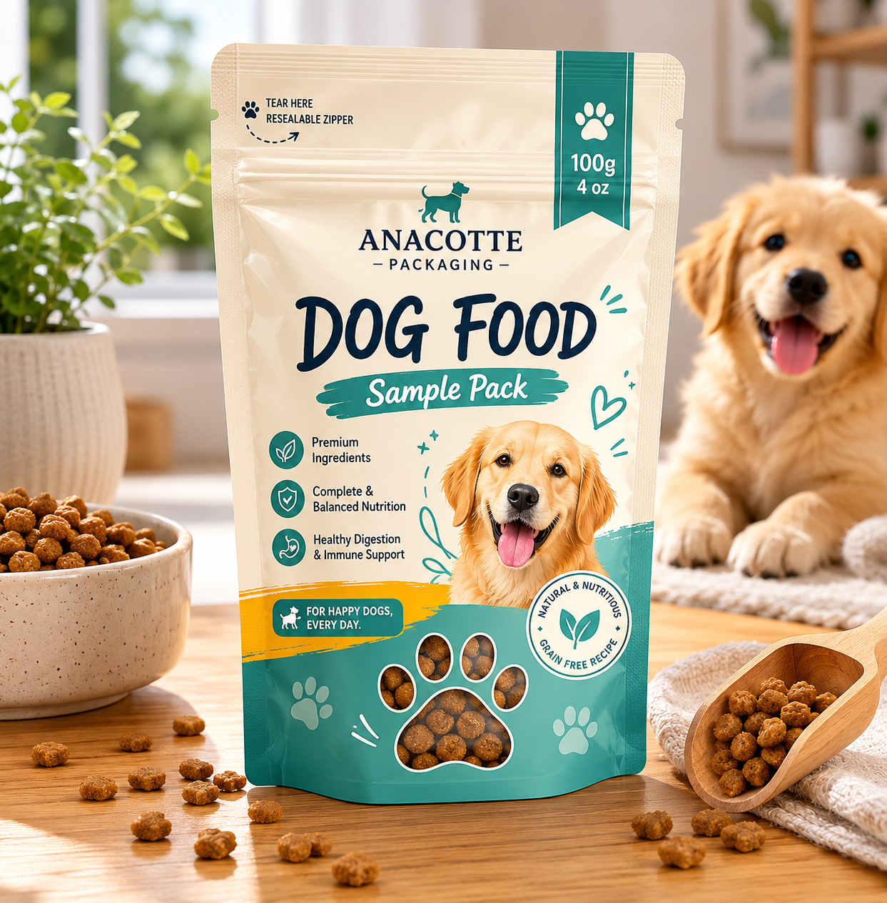 4 oz / 100g Custom Dog Food Sample Pouch | Trial Size Pet Food Packaging