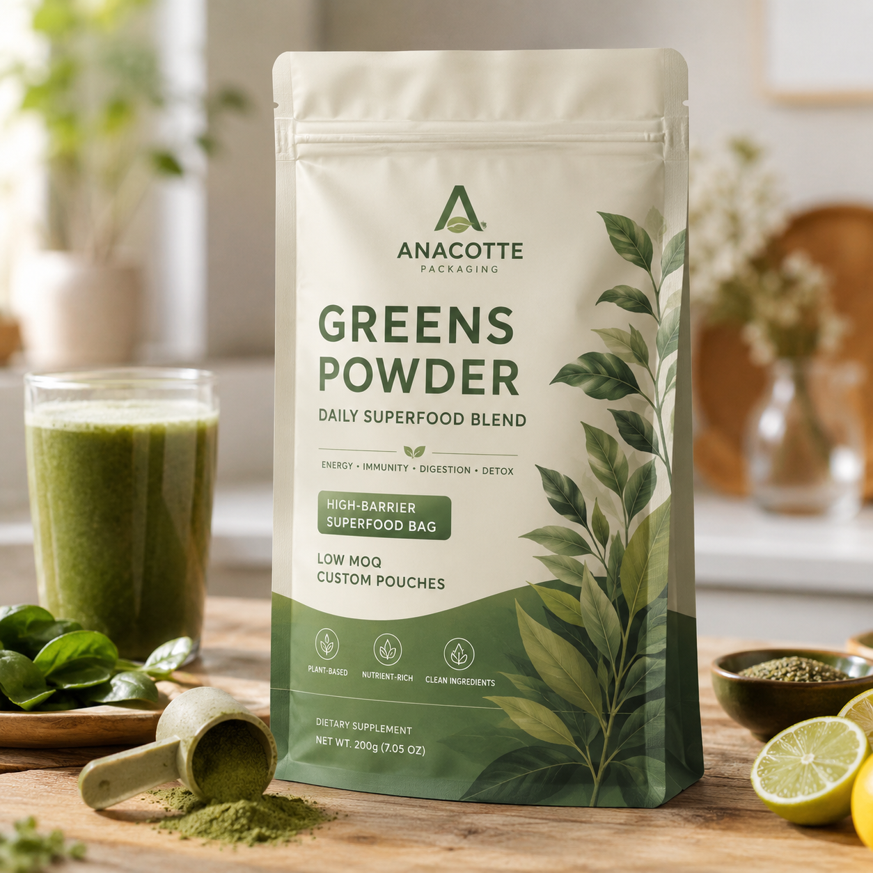 Custom Greens Powder Packaging Pouch | High-Barrier Superfood Bag