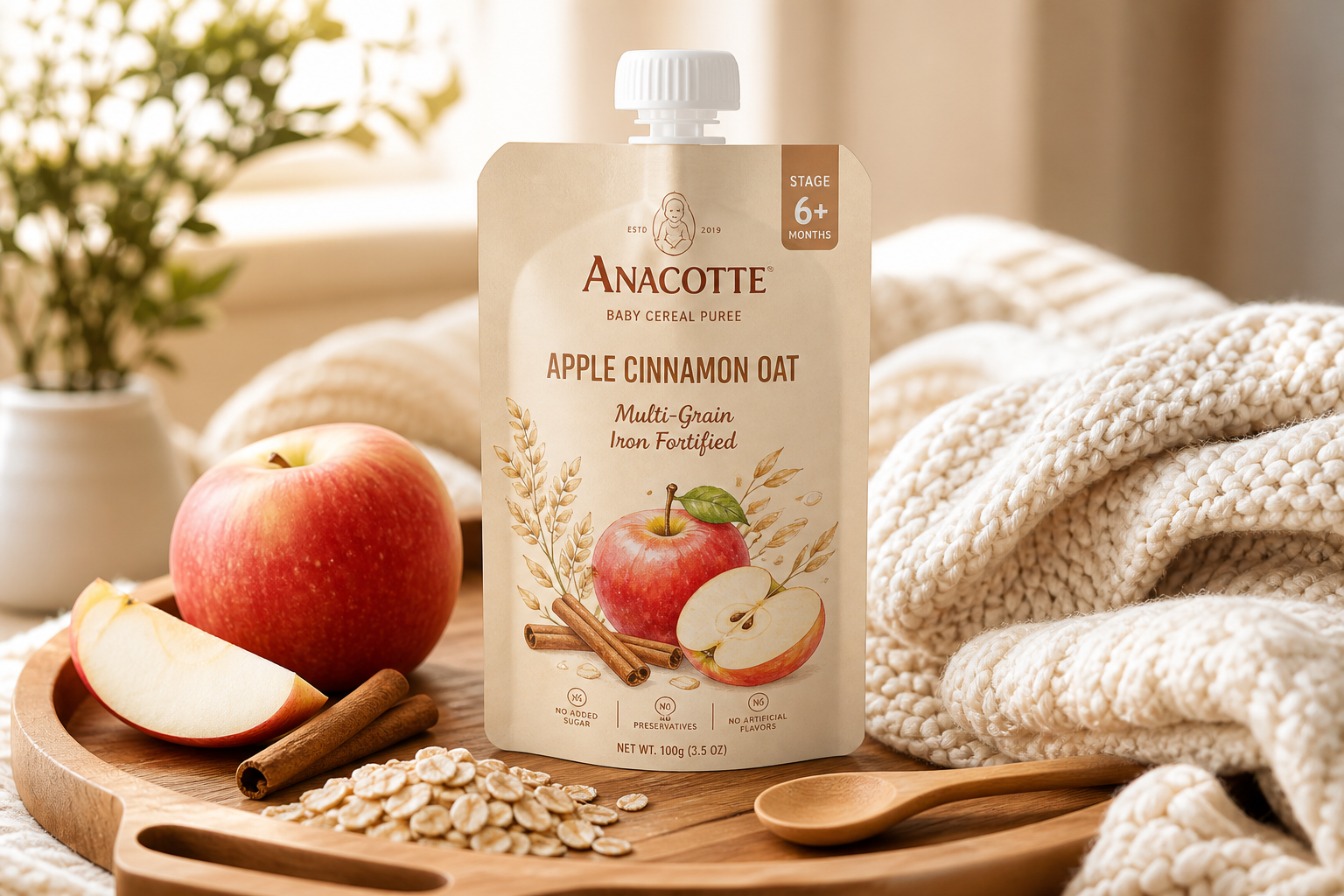 Custom Multi-Grain Baby Cereal Flat Bottom Spout Pouch Packaging